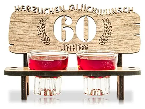 Produktbild: Munera Design - Schnapsbank mit 2 Gläsern Geschenkidee Jahreszahlen Jubiläum 60 Jahre