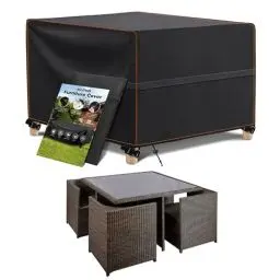 Produktbild: MUPAS Abdeckung Gartenmöbel Winterfest Wasserdicht 420D Oxford Gewebe Schutzhülle Gartenmöbel für Gartentische Terrassenmöbel Rechteckig Kommt mit Aufbewahrungstasche 150 x150 x74cm