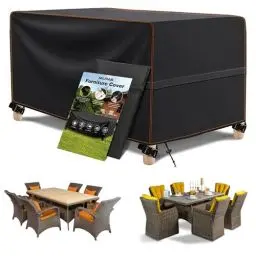 Produktbild: MUPAS Schutzhülle Gartenmöbel Winterfest Wasserdicht 420D Oxford Gewebe Abdeckplane Gartenmöbel für Gartentische Terrassenmöbel Outdoor-Tisch Rechteckig Schwarz 180 x120 x74cm