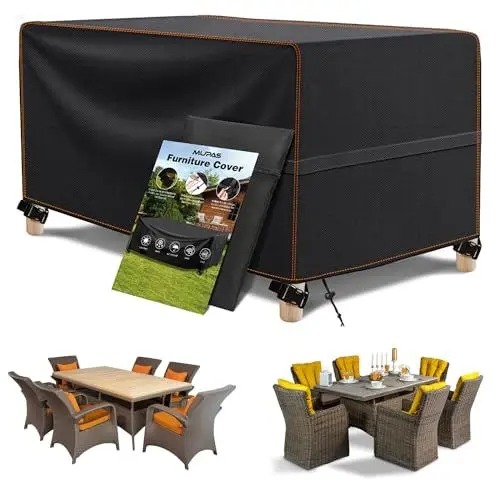 Produktbild: MUPAS Schutzhülle Gartenmöbel Winterfest Wasserdicht 420D Oxford Gewebe Abdeckplane Gartenmöbel für Gartentische Terrassenmöbel Outdoor-Tisch Rechteckig Schwarz 180 x120 x74cm