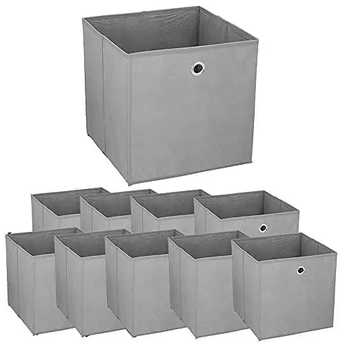 Produktbild: Murago 10er Set Faltbox ca. 30x30x30 cm Grau Aufbewahrungsbox Klappbox faltbar Aufbewahrungs Körbe Einschub Korb Boxen Box Stoff Regalkorb Organizer