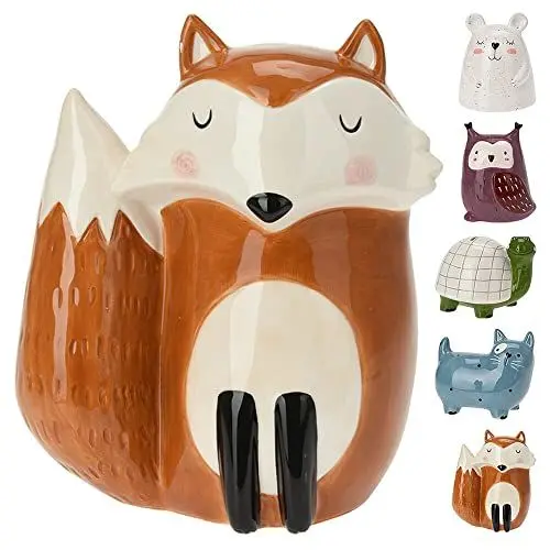 Produktbild: Murago - Spardose Fuchs - Sparschwein für Kinder Sparbüchse Jungen Mädchen Keramik Tierform Dekofigur groß Beige Braun Orange