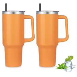 Produktbild: MURBONE 1200ml Doppelwandiger Edelstahl Vakuum Isolierbecher Becher mit Griff,Kaffeebecher - Edelstahl Auslaufsicher Tragbare Reisebecher Autobecher Thermobecher mit Strohhalm und Deckel(2er Set)