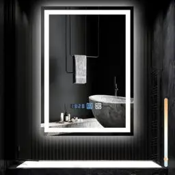 Produktbild: Mursche Spiegel Bad Badspiegel mit Beleuchtung - LED Badezimmerspiegel 50x70 cm Wandspiegel Badezimmer IP44 mit Touch-Schalter und Uhr Entfogger-Funktion Licht Dimmbar 3000K-6500K