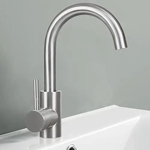 Produktbild: Mursche Wasserhahn Bad Waschtischarmatur Wascchbecken - Armatur 360° DrehbarKaltwasserhahn Hochdruck Edelstahl Mischbatterie Badarmatur für Badezimmer Spüle WC Küche Gebürstet Nickel