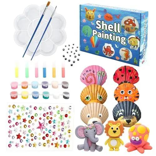 Produktbild: Muscheln Bemalen Kinder Set, Muschel-Malset, Basteln Kinder, Kreativ Bastelsets Malsets für Kinder, DIY Malerei Kunst &Handwerk Set für Mädchen und Jungen, Geschenke für Kinder