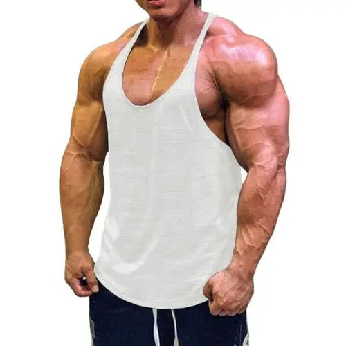 Produktbild: Muscle Cmdr Herren Workout Stringer Tanktops Y-Back Gym Fitness Trägershirt,Männer Muskelshirt Training Achselshirt Sport (Weiß,XL)
