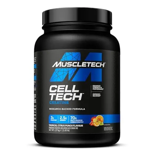 Produktbild: MUSCLETECH Creatine Monohydrate Powder Cell-Tech Erholungsgetränk nach dem Workout Muskelaufbau für Männer und Frauen Muskelaufbau Kreatin-Ergänzungen Tropical Citrus Punch 54 Portionen