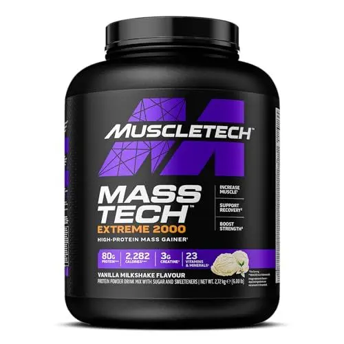 Produktbild: MuscleTech Extreme 2000 Mass-Gainer Proteinpulver, Muscle-Builder Molkenproteinpulver, Protein + Kreatin + Kohlenhydrate, Max-Protein Gewichtszunahme für Frauen und Männer, Vanille-Milchshake, 6lbs