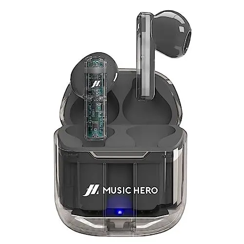 Produktbild: MUSIC HERO SBS TWS ICY Ohrhörer, transparentes, kabelloses Headset mit Ladeetui, 3 Stunden Musik- und Gesprächszeit, integriertes Mikrofon, inkl. USB-C-Ladekabel