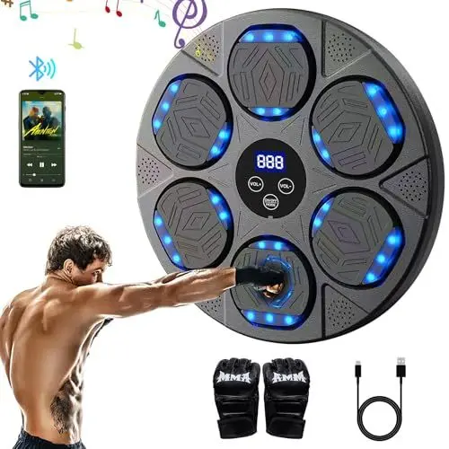 Produktbild: Music Boxing Machine,Musik Boxmaschine mit Boxhandschuhen,LED Wandmontiertes Boxziel,9 Geschwindigkeitsmodi Boxmaschine mit Musik Trainingsgerät Für Erwachsene und Kinder,Unterstützt Bluetooth