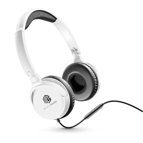 Produktbild: Music Sound | Bügelkopfhörer mit Kabel Over Ear Basic | On-Ear-Kopfhörer Faltbarer Kopfbügel mit 1,2 m Anti-Tangle-Kabel und integriertem Mikrofon - 3,5-mm-Klinkenanschluss – Farbe Weiß