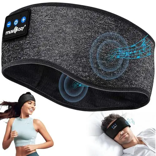 Produktbild: MUSICOZY Schlafkopfhörer Bluetooth 5.4, Schlaf Kopfhörer Stirnband Sport-Kopfhörer Headband Kopfhörer Schlafen Band mit Spielzeit 14+STD/HiFi Stereo Musik Schwarz