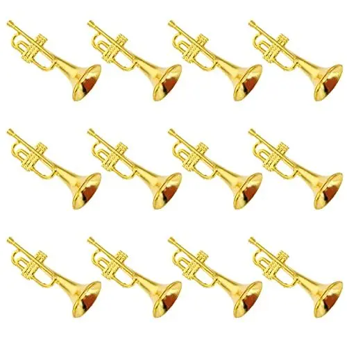 Produktbild: Musikinstrument Weihnachtsbaum Ornamente: 12 Stücke Mini Trompete Weihnachten Hängende Dekoration Miniatur Gold Musikinstrument Modell Spielzeug Holiday Party Gefälligkeiten