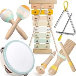 Produktbild: Musikinstrumente für Babys – Montessori-Musikspielzeug für Kleinkinder, Schlaginstrumentenset aus Holz, Musikspielzeug in neutralen Farben, Geburtstagsgeschenke für Kinder ab 3 Jahren (6 in 1)