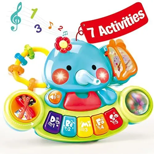 Produktbild: Hahaland Musikspielzeug Baby Spielzeug 6 Monate, Elefant Spielzeug ab 3 6 Monate Mädchen Motorikspielzeug, Musikinstrumente mit Licht & Klang Kinder Keyboard Babyspielzeug ab 1 Jahr Mädchen Jungen