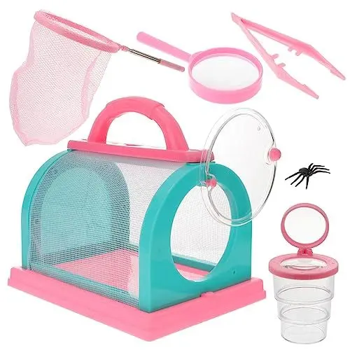 Produktbild: MUSISALY 1 Satz Insektenbeobachtungsset Käfig im Freien Outdoor-Erkundungsfänger Käferkäfig Insekten fänger Insektenfänger Explorationsfänger mit Pinzette Fangnetz Stoff Rosa