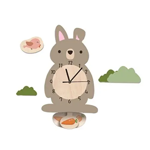 Produktbild: MUSISALY Wanduhr in Hasenform kinderwanduhr Kinder wanduhr Wall Clock Wanduhr für Klassenzimmer Cartoon Wanduhr schöne wanduhr Kaninchen-Pendeluhr Wanduhr mit Pendel schwankende Wanduhr
