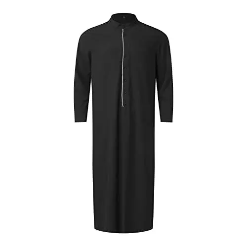 Produktbild: Muslimische Kleider Herren Gebetskleidung Für Männer Muslim Kaftan Abaya Herren Robe Mittlerer Osten Ethnisch Saudi Stil Dishdasha Araber Thobe Arabische Kleidung Taschen Modische Slim Fit