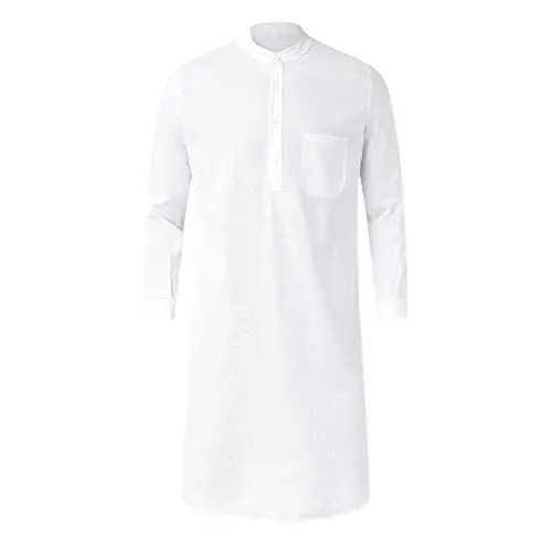 Produktbild: Muslimische Kleider Herren Gebetskleidung Für Männer Muslim Kaftan Abaya Herren Robe Mittlerer Osten Ethnisch Saudi Stil Dishdasha Araber Thobe Arabische Kleidung Taschen Stilvoll Slim Fit