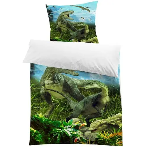 Produktbild: MUSOLEI Dinosaurier Bettwäsche 135x200 Kinder Jurassic World Dino Bettwäsche Jungen Teenager Jugendliche Kinderbettwäsche Mikrofaser 3D-Druck Bettbezug und 1 Kissenbezug 80x80 Geschenk, Dino05