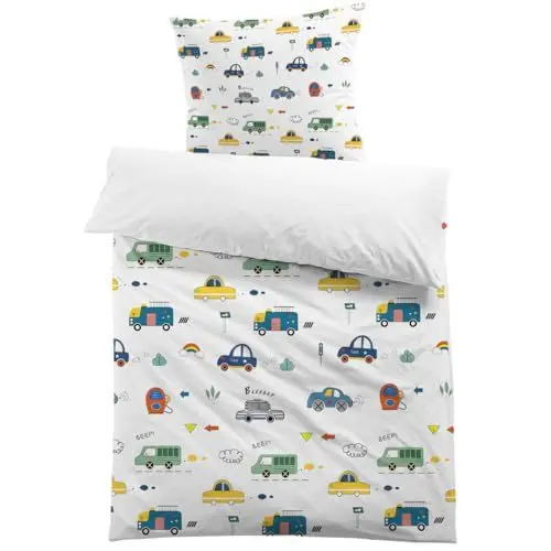 Produktbild: MUSOLEI Kinderbettwäsche 135x200 Jungen Autos Bettwäsche Kinder Fahrzeug 3D-Druck Mikrofaser Bettbezug 135x200cm und 1 Kissenbezug 80x80cm Bettwäsche-Set für Einzelbett, Autos02