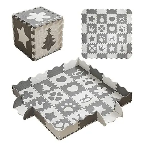 Produktbild: MUSOLEI Puzzlematte Baby Puzzle Matte Boden Kinder Spielmatte Kinderspielteppich mit Zaun Eva Schaumstoff Schadstofffrei Grau XXL Krabbelmatte 36 Stücke rutschfest 142×142×1cm, Modell 05