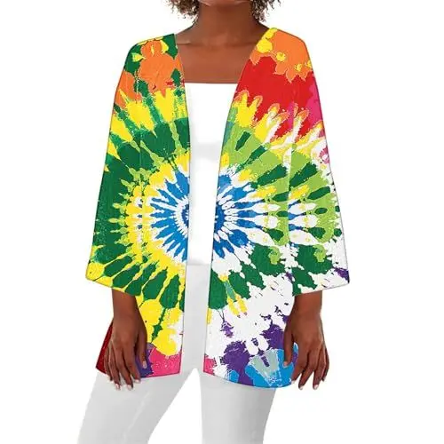 Produktbild: Musselin Damen Sommeroberteile für Damen 2024, Trendige, Elegante und lässige Kimonos für Damen, leichte Strickjacke, Oberteile mit 3/4-Ärmeln, Überzüge Pullover Clips Damen (E, XL)