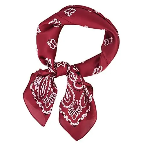 Produktbild: Musselin Halstuch Damen Accessoires Damen Schal Damen Frühling Prints Satin Cashew Flower Prints Quadratischer Schal Schwarzes Tuch Damen Seidenkopftuch Zum Schlafen (Wine, One Size)