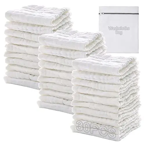 Produktbild: Koo-dib Musselin Tuch Baby, Mulltücher, Spucktücher, Mädchen, Jungen, Feuchttücher, Waschlappen, Kinder, musselin, spucktuch, 30 Stück 25x25 cm (Inkl. WäSchebeutel), Erstausstattung