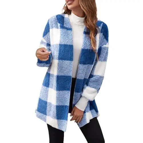 Produktbild: Must Haves, Pullover Sale Damen, Damen Wintermantel Damen Wintermantel Warme Plüschjacke Mit Kapuze Up Button Cardigan Trendy Plaid Fuzzy Oberbekleidung Schlafanzug Damen Warm 46, Mantel Damen Sale