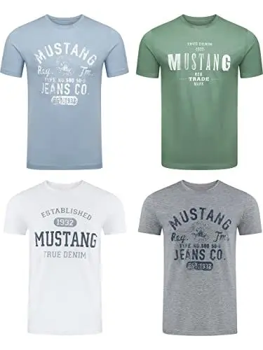 Produktbild: MUSTANG Tshirt Herren Baumwolle Regular Fit 4er Pack Set Rundhals Kurzarm Sommer Tee Shirt Logoprint, Größe:3XL, Farbe:Farbmix (P22)