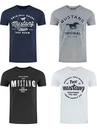 Produktbild: MUSTANG Tshirt Herren Baumwolle Regular Fit 4er Pack Set Rundhals Kurzarm Sommer Tee Shirt Logoprint, Größe:XL, Farbe:Farbmix (P19)