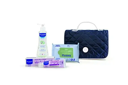 Produktbild: Mustela Vanity Set 2024, Tasche und Beutel mit Produkten für Bad, Körper, Haare, Windelwechsel, Babys und Kleinkinder - von Geburt an, Geschenkidee für Neugeborene (blau)