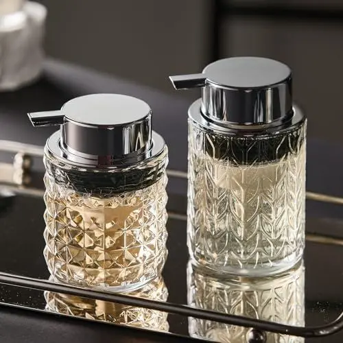 Produktbild: MUSTORN 2 Stück Seifenspender Glas,Schaum Seifenspender für Badezimmer & Küche Arbeitsplatte soap Dispenser mit Silberne Schaumpumpe