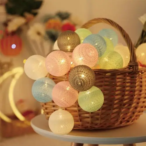 Produktbild: MUSUNIA LED Lichterkette Baumwollkugeln - 3M 20LED Ø35 MM Cotton Ball Lichterketten Kugeln batterie,Immer an + Timer funktion,lichterkette kinderzimmer Deko（Warmweißes Licht）