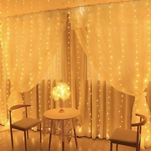 Produktbild: MUSUNIA Lichterkette innen lichtervorhang USB 2X2M 200led lichterkette, Lichtervorhang Fenster mit 10 Haken für Schlafzimmer Fenster Party (warmweiß)