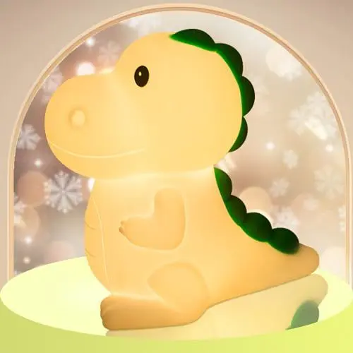 Produktbild: MUSUNIA Nachtlicht Kinder Dinosaurier Stilllicht Baby Berühren Nachttischlampe Dimmbar Licht mit 7 Farben Licht und Warmes Licht Nachtlampe USB Aufladbare Anti Glare Nachtlicht für Kinderzimmer
