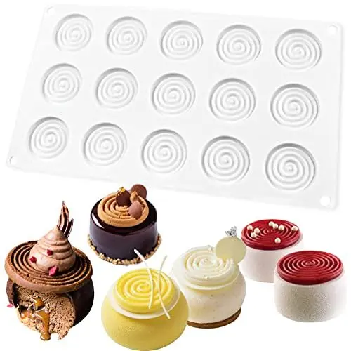 Produktbild: Mini Spirale Runde Silikonform Tourbillon Disc Form Backform für Käse, Lutscher, Schicht, Schokolade, Seife, Kerzen, Glasur, Kuchenformen 15-Cavity Disc Durchmesser 5.1 cm