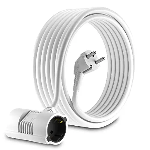 Produktbild: MutecPower 10 Meter Verlängerungskabel Mit 2-Fach Schuko doppel Steckdosen - abgewinkelt EU Schuko Doppel-Verlängerung IP20 Schutzkontakt-stecker und kupplungen - bis 250V 50Hz 16A - 10m weiß