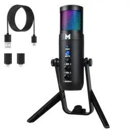 Produktbild: MUTOUHE USB Mikrofon PC, Gaming Mikrofon für Streaming Podcast Voiceover, USB C Kondensator Mikrofon mit RGB-Steuerung, Kompatibel mit Handy, PC, PS4, PS5, and Mac