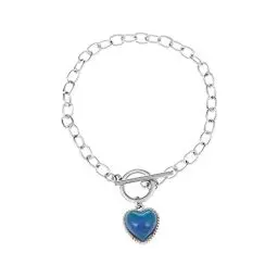 Produktbild: Mutter son Armband Körper Abnehmen Thermochromic Detektor Armband Farbwechsel Liebesherz Anhänger Armband Temperaturfühler Glasperlen Gliederkette Armband für Frauen England Armband (Silver, One Size)