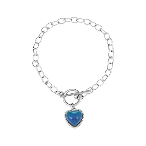 Produktbild: Mutter son Armband Körper Abnehmen Thermochromic Detektor Armband Farbwechsel Liebesherz Anhänger Armband Temperaturfühler Glasperlen Gliederkette Armband für Frauen England Armband (Silver, One Size)