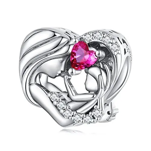 Produktbild: Mutter und Tochter Charms Anhänger für Pandora Armband-925 Sterling Silber rosa Zirkonia Herz Charme-Geschenk für Frauen Mädchen