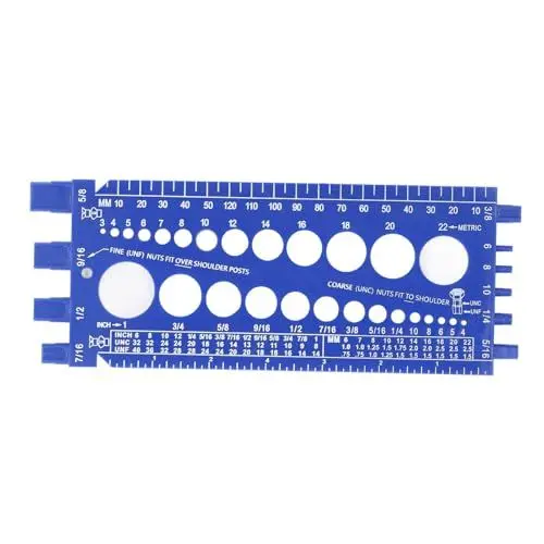Produktbild: Mutternbolzen- und Gewindeprüfgerät, Messgerät für Zöllige und Metrische Schrauben, Muttern, Kennungen, an der Wand Montiertes Mutternbolzen-Gewindemessgerät mit Nagellöchern,