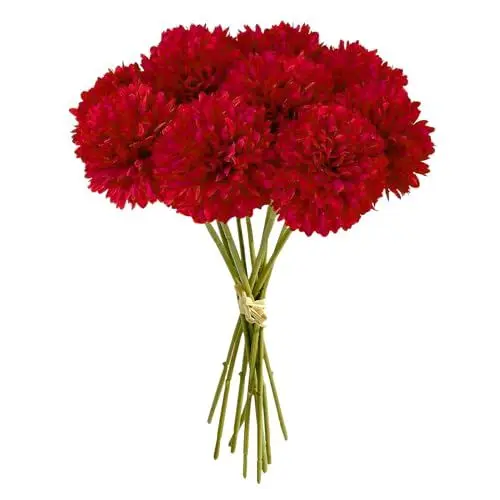Produktbild: MUYAPAY 12 Stück Künstliche Hortensienblüten Künstliche Blumen Chrysantheme Kunstblumen Künstliche Kugel-Chrysanthemen Seide Pompon Chrysantheme, für Hausgarten Party,Hochzeits Deco (Rot)