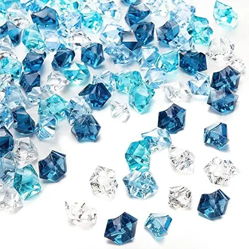 Produktbild: MUYAPAY 150 Stück falsche Crushed Ice Rocks,Acryl Diamanten Deko Eiswürfel Acryl Kristallsteine ​​Klar Farbige Steine ​​Diamant Kristall Edelsteine ​​für Vasenfüllung, Hochzeitsdeko(blau/transparent)
