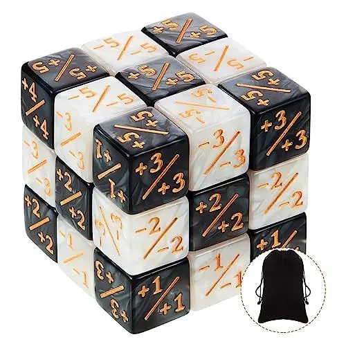 Produktbild: MUYAPAY 24 Stücke Würfel Zähler Magic The Gathering Zubehör, Magic The Gathering Würfel, Token Würfel Loyalität Würfel D6 Würfel Kompatibel mit MTG, CCG, Kartenspiel Zubehör, mit Aufbewahrungsbeuteln