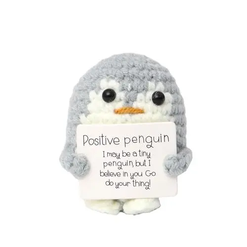 Produktbild: MUYAPAY Mini Geschenke Pinguine Geduldsfaden Kind Aufmunterung Geschenk Süßes Gestricktes Pinguin Spielzeug mit Positiver Karte Jubelndes für Freunde Ermutigung Party-Dekoration (Grau)