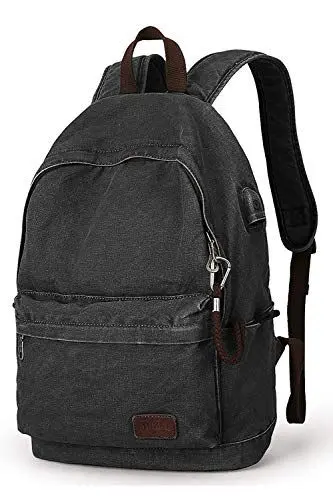 Produktbild: Muzee Canvas Rucksack, Leichter Anti-Diebstahl-Reise-Rucksack mit USB-Ladeanschluss für Herren Damen für die Schule für 15,6 Zoll Laptop Rucksack